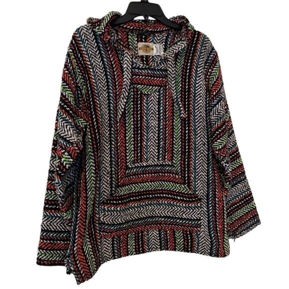Earth Ragz Baja Mexican Blanket Pullover Poncho Hooded Sweater - Size Small - Picture 7 of 8